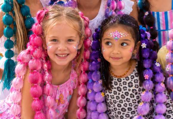 Each child gets to choose their bubble braid color & style—and they get to choose their hair and face glitter to complete the look!