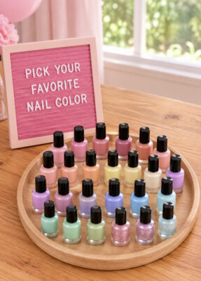 Choose your color! We only use nontoxic nail polish and natural skincare products in our spa treatments.